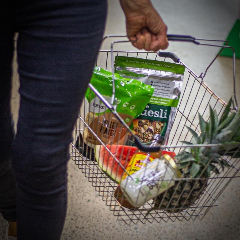 shopping basket with organic products